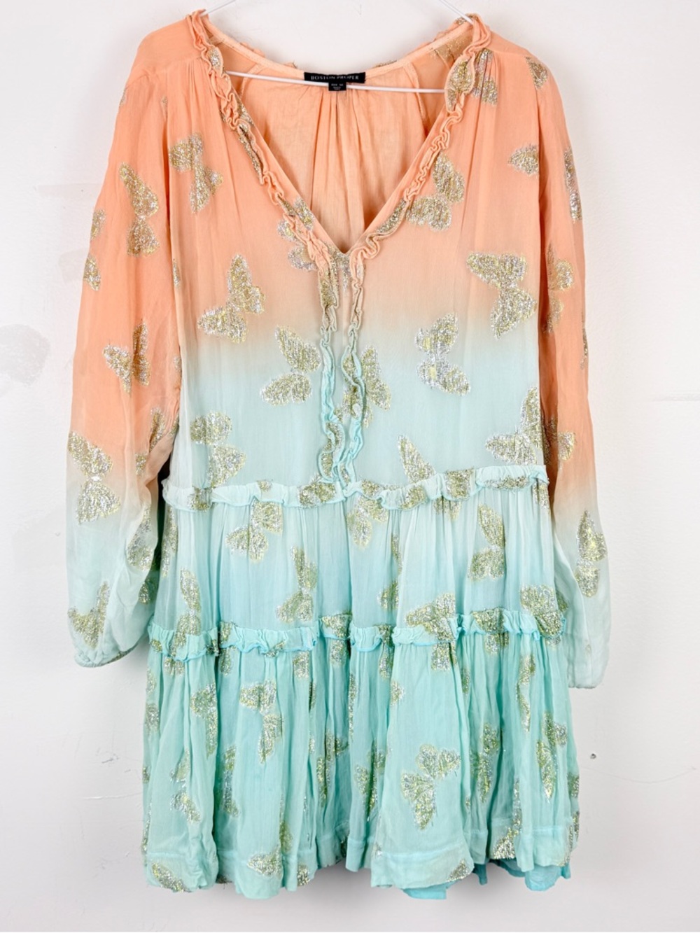 Boston Proper Ombre Butterfly Fairycore Boho Beachy Metallic Mini Dress